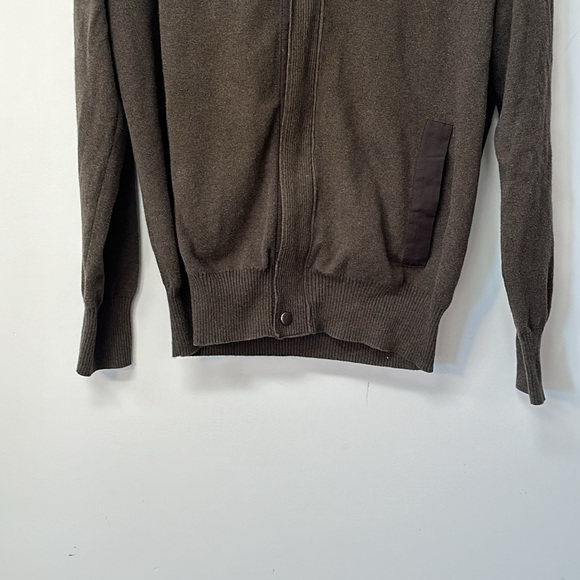 Viyella Men Cardigan Sweater cotton Mock Neck zip and button green brown trim - Picture 3 of 14